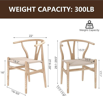Wishbone Chair Natural Solid Wood Dining Chair/Hans Vegner Y Chair Rattan and Wood Accent Armrest Chair (Ash Wood + Natural Wood Color)