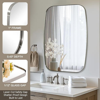 ANDY STAR Brushed Nickel Mirror, 24x32’’ Oval Mirror for Bathroom, Brushed Nickel Oblong Bathroom Mirror for Over Sink, Modern Anti Rust Silver Vanity Mirror