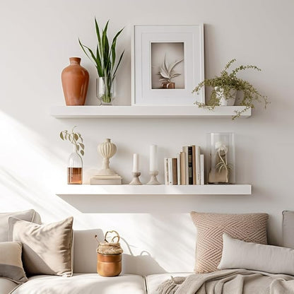 LaVie Home Floating Shelves, 24 Inch Wall Shelf Set of 2, Hanging Shelf with Invisible Brackets, Wall Decor for Bathroom, Bedroom, Living Room, Kitchen Storage, Modern White