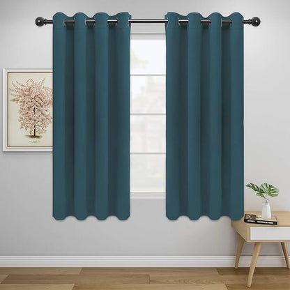 Easy-Going Blackout Curtains for Bedroom, Solid Thermal Insulated Grommet and Noise Reduction Window Drapes, Room Darkening Curtains for Living Room, 2 Panels (52x63 in,Bluestone)