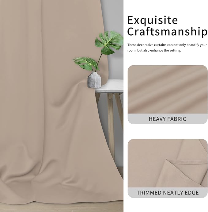 Easy-Going Blackout Curtains for Bedroom, Solid Thermal Insulated Grommet and Noise Reduction Window Drapes, Room Darkening Curtains for Living Room, 2 Panels(46x63 in, Beige)