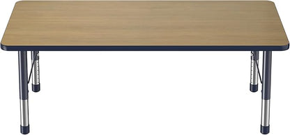 FDP Rectangle (36 x 60 inch) Classroom Table with Adjustable Chunky Toddler Legs (15-24 in); Preschool, Kinder and Daycare Furniture - Pasadena Oak Top/Navy Edge and Legs