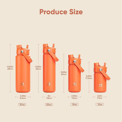 Insulated Water Bottle with Straw Stainless Steel Water Bottle, Leak-Proof, BPA-Free, Double Wall Vacuum Keeps Cold for 24 Hours for Sports, Travel, School (26 oz, Moderate Orange)