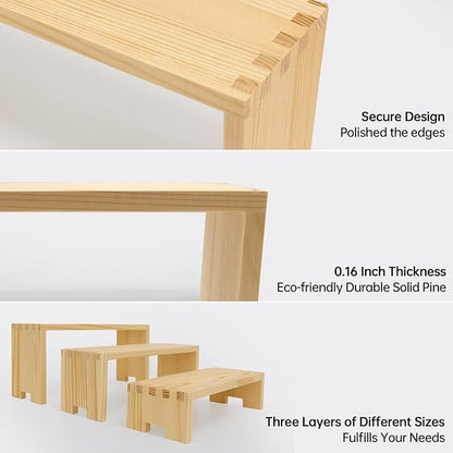 Large Display Wood Risers Wooden Stand 8 Tier Wood Racks Decorative Rectangular, 2 Set 8 Pieces Cupcake Stands Cologne Perfume Organizer Dessert Showcase Items(nature)
