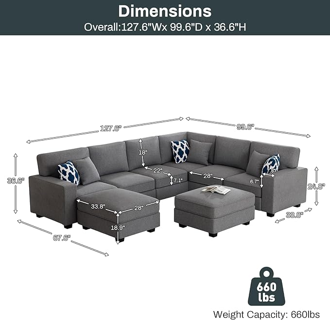 L Lengend Vansen Modular Sectional Sofa U Shaped Couch with Ottoman Modern Reversible Corner Sectional Couch for Living Room (Dark Grey, U Shaped Sofa-3)