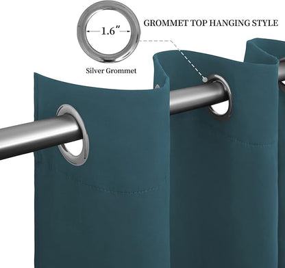 Easy-Going Blackout Curtains for Bedroom, Solid Thermal Insulated Grommet and Noise Reduction Window Drapes, Room Darkening Curtains for Living Room, 2 Panels (52x63 in,Bluestone)