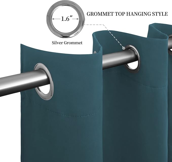 Easy-Going Blackout Curtains for Bedroom, Solid Thermal Insulated Grommet and Noise Reduction Window Drapes, Room Darkening Curtains for Living Room, 2 Panels (52x108 in,Bluestone)