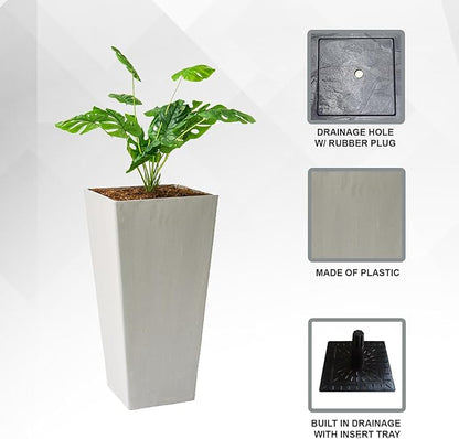 XBrand Modern 30-Inch Tall Square Planter, Tapered, Perfect for Indoor & Outdoor, Patio Decor, Set of 2, Gray