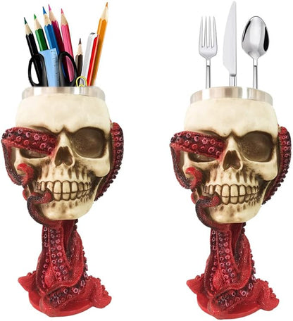 Skull Goblet Chalice Wine Cups Medieval Chalice Skull Cup Stainless Steel 3D Whisky Shot Glasses Realistic Resin Octopus Tentacle Beverage Halloween Drinking Cup Novelty