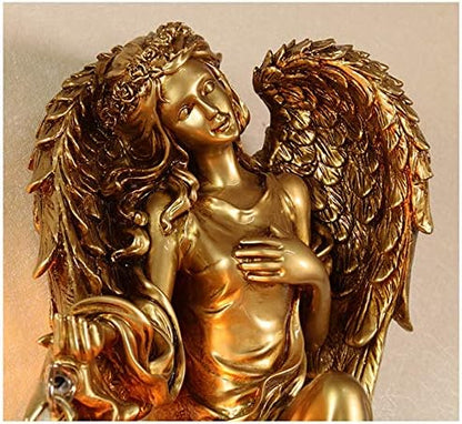 LITFAD Angel Wall Lamp Antique Spherical Sconce Light Decorated Bedside Lamp Clear Crystal 1 Light in Gold LED Wall Light for Bedroom Living Room Hotel - Right