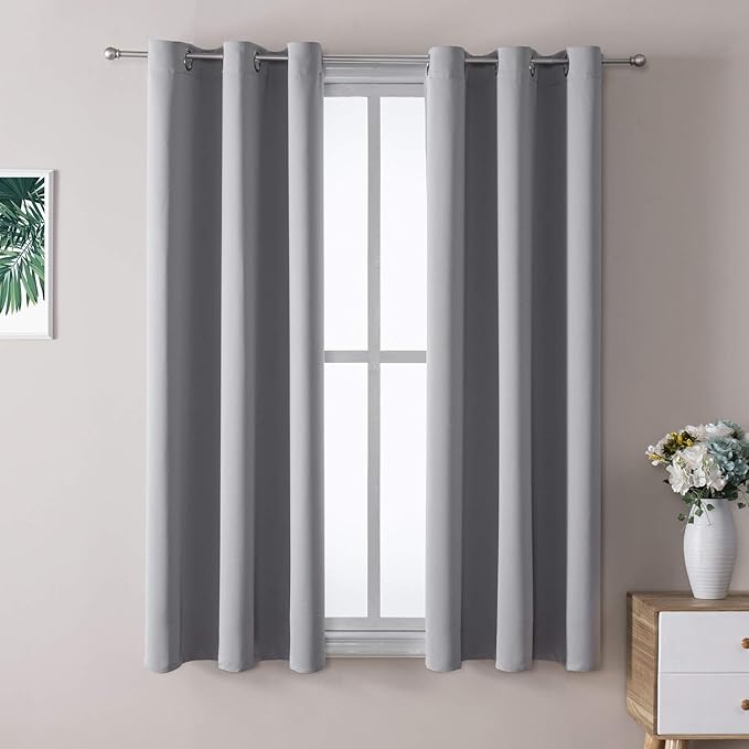 ChrisDowa Grommet Blackout Curtains for Bedroom and Living Room - 2 Panels Set Thermal Insulated Room Darkening Curtains (Light Grey, 38W x 54L)