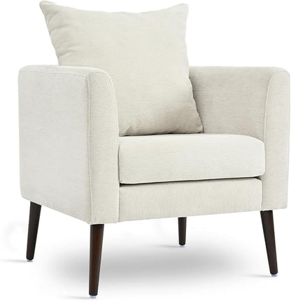 Barrel Accent Chair with Back Pillow, Large Upholstered Armchair with Solid Wood Legs Modern Reading Chairs for Living Room Bedroom