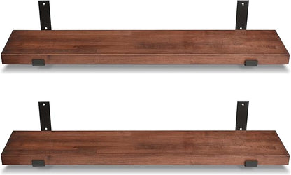 CONSDAN Floating Shelves for Wall Mounted Book Shelf Hanging Shelves Floating Bookshelf for Bedroom, Bathroom, Living Room, Kitchen USA Grown Solid Hardwood, Dark Maple 16x7.5x1.5 in (Set of 2)
