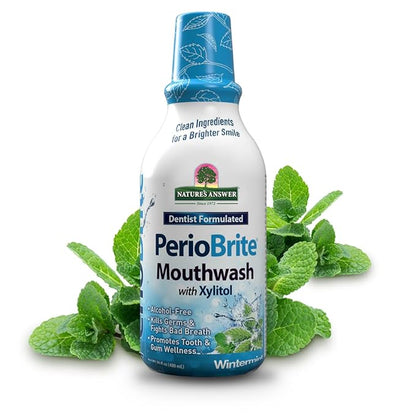 Nature's Answer Periobrite Alcohol-Free Mouthwash, Wintermint, 16 Ounce (2 Pack) | Fluoride Free | Natural Breath Freshener | Stain Remover | Natural Teeth Whitener