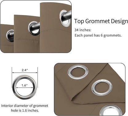 Easy-Going Blackout Curtains for Bedroom, Solid Thermal Insulated Grommet and Noise Reduction Window Drapes, Room Darkening Curtains for Living Room, 2 Panels (34x63 in, Camel)