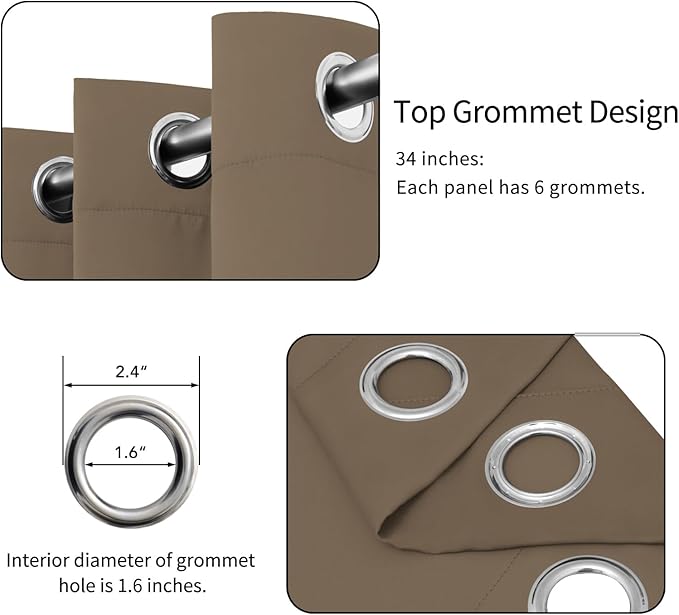 Easy-Going Blackout Curtains for Bedroom, Solid Thermal Insulated Grommet and Noise Reduction Window Drapes, Room Darkening Curtains for Living Room, 2 Panels (34x72 in, Camel)
