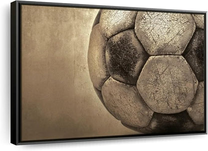 Elephant Stock Worn Soccer Ball Wall Art - Horizontal Framed Canvas - 1-Piece Living Room Wall Decor - Photography sports Canvas Print - Brown and Gray Decor for Wall - 43" X 29"