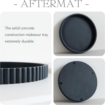 Decorative Tray for Coffee Table, Living Room, Side Table, 2 Packs 11" Black Round Concrete Home Decor Serving Trays for Accent Table, Console Table