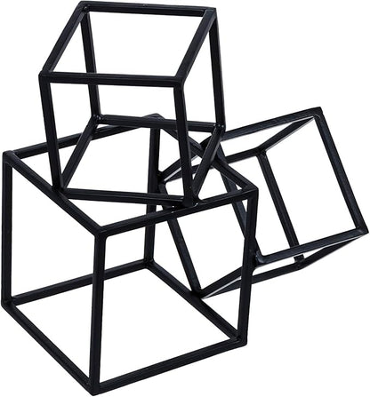 MyGift Modern Matte Black Metal Geometric Bookends in 3 Cube Frame Design, Decorative Book Stands for Home Library Bookshelf Office Desk, 1 Pair, Handcrafted in India