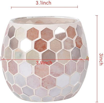 Votive Candle Holder Tea Lights - Glass Candle Holders, Mosaic Tealight Candle Holder, Candle Jar Cup for Wedding Centerpiece Party Table Decorations, Valentines Day Decor