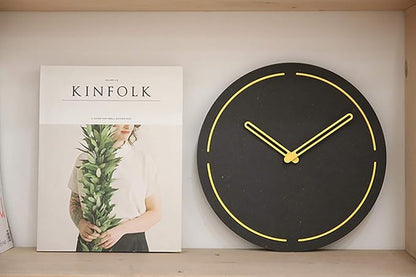 Stephanie Imports Modern Minimalist Dark Concrete Gray Silent Wall Clock (Yellow)