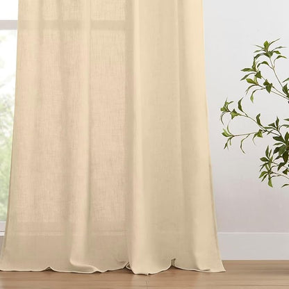 Joydeco Linen Curtains 72 Inch Length 2 Panels Set, Light Filtering Curtains for Bedroom Living Room,Linen Blend Drapes 52 Inches Wide with Back Tab Rod Pockets (W52 x L72 Inch, Natural)