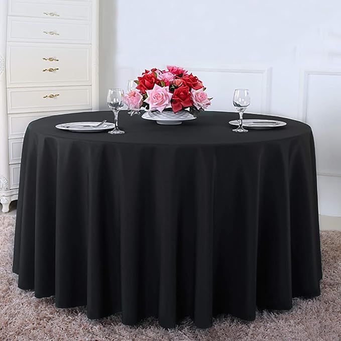 Surmente Black Tablecloth for Round Tables, 108-inch Round Table Cloths for Weddings, Banquets, or Restaurants