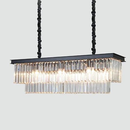 Rectangle Crystal Chandelier 59 inch, Modern Rectangular Chandeliers Ceiling Hanging Linear Chandeliers Light Fixture for Dining Room, Kitchen Island, Bar, Black,14-Light