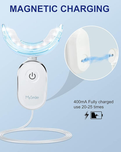 MySmile Teeth Whitening Strips Kit 14 Treatments with 28 LED Light - 10 Min Non-Sensitive Fast Whitening Teeth Enamel Safe Teeth Whitener - Helps to Remove Deep Stains