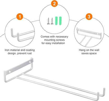 uxcell 5Pcs Wine Glass Rack, 10.43 Inch Iron Wine Glasses Rack Under Cabinet Stemware Rack - Wall Mountable Wine Glass Holder Storage Hanger for Bars Coffee Restaurants Kitchens, Silver