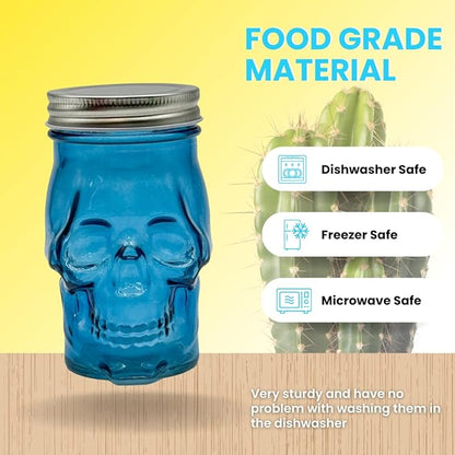 Generic 14 oz Colorful Skull Glass Mason Jar – Mix & Match 7 Vibrant Colors, Large & Durable! (Purple)