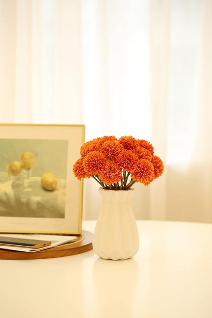 Kimura's Cabin 20Pcs Orange Fake Mums Flowers Artificial Silk Chrysanthemums Faux Ball Flower for Wedding Arrangement Fall Bouquets Home Table Decoration Halloween Decor(Orange)
