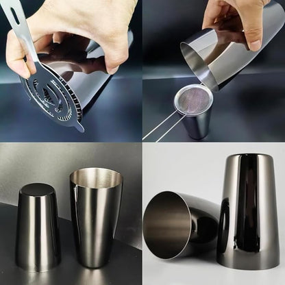 22-Piece Cocktail Shaker Set, 25/20oz Bartender Kit, Bartending Stainless Steel Bar Tools Sets for Drink Mixing, Boston Cocktail Shakers with Stand Recipes Booklet (Black-25-20oz)