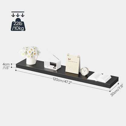 HOOBRO Floating Shelves for Wall, Wall Mounted Shelf Set of 2, 47.2" Hanging Shelf with Invisible Brackets, for Wall in Bathroom, Bedroom, Toilet, Kitchen, Living Room, Office, Black BK120BJP201