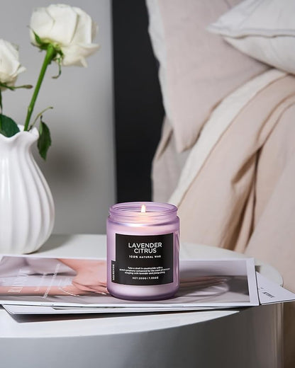 M&SENSE Lavender Citrus Scented Candle, Natural Soy Wax for Home Scented, Stress Relief 7.05oz 50H Burn Time Aromatherapy Candle Gift for Mom Friends Teacher & Spa Bath Yoga