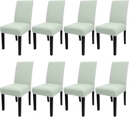 JQinHome Smoke Green Chair Covers for Dining Room Set of 8, High Stretch Removable Washable Parsons Chair Slipcover for Home Party Hotel Wedding Ceremony (8PCS, Smoke Green)