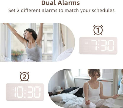 uscce Wooden Digital Alarm Clocks for Bedrooms: Dimmable Dual Alarm Clock with Large Numbers for Bedside Desk - Loud Alarm for Heavy Sleepers with Volume Control - Wood Decor & Gifts