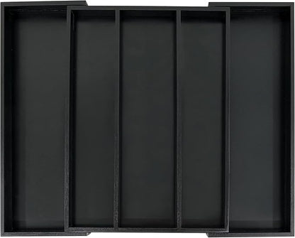 Utoplike Bamboo Drawer Organizer Kitchen Utensils, Adjustable Black Silverware Holder and Cutlery Tray Organiser, Expandable Drawer Divider for Flatware, Knives in Kitchen, Bedroom, Living Room