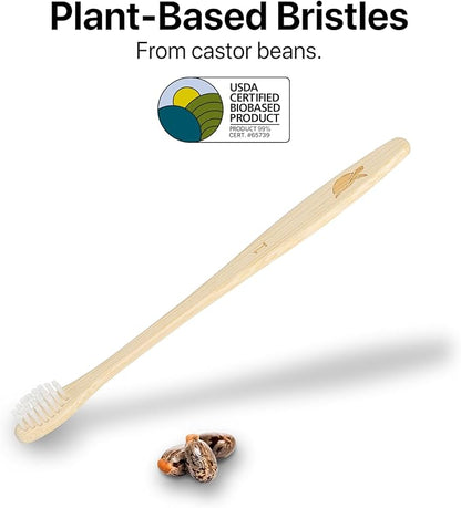 Sea Turtle Plant-Based Bristles, Compact Bamboo Toothbrushes, Soft Natural Toothbrush for Adults (4 Pack)