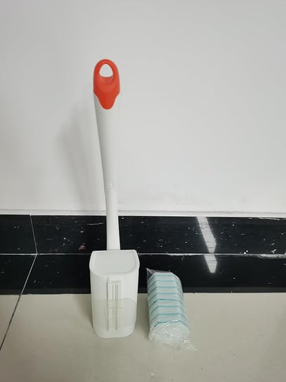 JEHONN Disposable Toilet Bowl Cleaner Wand with 40 Cleaner Refills, Wall Mounted Long Handle Compact Bathroom Scrub Brush Holder Set for Sink Bathtub Wash Basin Mop Pool (Orange)