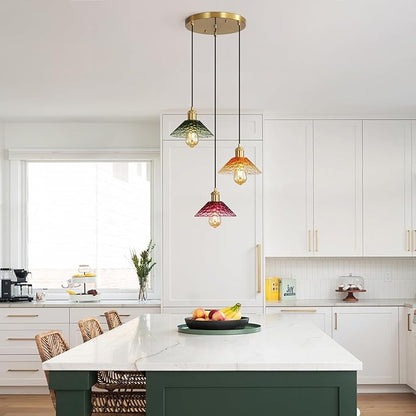 Glass Ceiling Chandelier,3-Light Colorful Hanging Pendant Light,Mid Century Modern Glass Pendant Light Fixture for Dining Room, Hallway, Living Room,Farmhouse,Kitchen Island