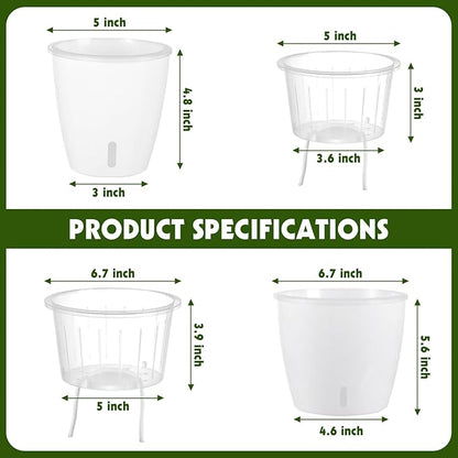 Self Watering Pots for Indoor Plants, 12-Pack 5'' Self Watering Planter with Drainage Holes, Small African Violet Pots with Water Level Indicator, Clear Wick Pot, White/Black