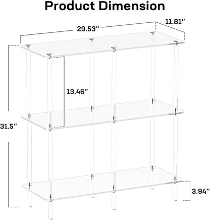 Acrylic Console Table, 29.53" Modern Entryway Table with Storage Shelves, 3 Tier Layer Storage for Foyer, Living Room, Clear.