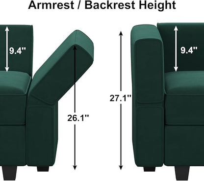 Belffin Modular Sectional Sofa U Shaped Sectional Couch with Reversible Chaises Velvet Modular Sofa with Storage Seat Green
