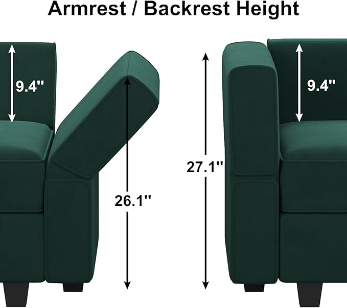 Belffin Modular Sectional Sofa Oversized U Shaped Sectional Couch with Reversible Chaise Velvet Modular U Shape Sofa with Storage Seat Green
