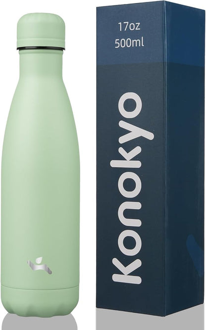 Insulated Water Bottles,17 oz Double Wall Stainless Steel Vacumm Metal Flask for Sports Travel,Macaron Green