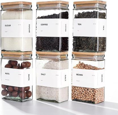 27 oz Glass Storage Jars with Bamboo Lid, set of 6, glass canisters with airtight lids, Clear jars with lids for Cookie, Candy, Tea, Coffee Bean and Rice (White)