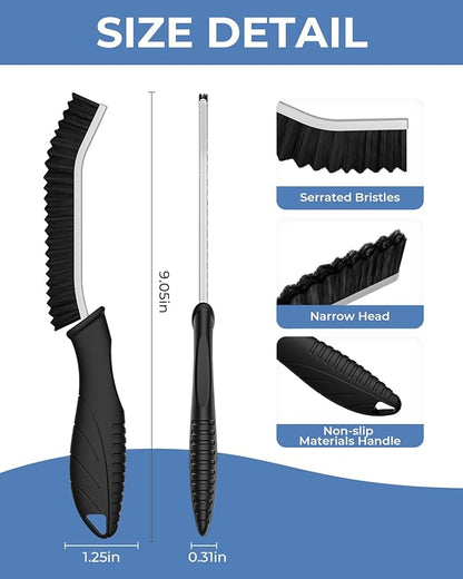Crevice Cleaning Brushes, Cleaner Scrub Brush Tool for Hard to Reach Tight Space, Home Essentials, Serrated Scrub Brushes, Cleaning Supplies for Shower, Bathroom, Kitchen, Toilet (3, Black)