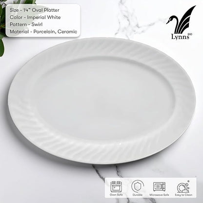 Lynns Paradise Imperial White 14-Inch Oval Platter, Set of 2, White; Heavy Duty; Chip Resistant; Lead and Cadmium Free; Freezer to Oven Safe up to 500°F