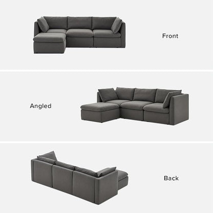 mopio Oversized Modular Sectional Sofa with Fully Removable Covers and Storage, Convertible U, L-Shaped and Sleeper Sectional, Modern Couches with Ottoman Chaise (Stone Gray Fabric, 4 Seats, L)
